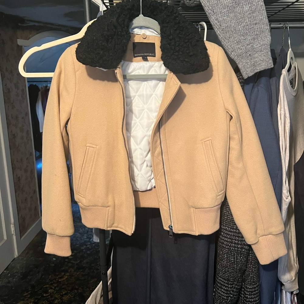 Banana Republic wool bomber jacket with fur